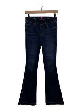 SPANX Flare pants pull on Midnight Stretch Denim Jeans 20327Q Raw Hem